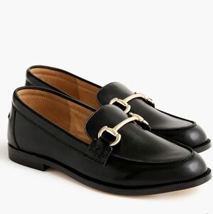 NWOB J. Crew Factory Women's Classic Loafers Black Size 6.5 Gold Bar